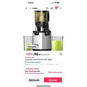 Fretta Boost Cold Press Juicer Slow Masticating Juicer Machine Silver/Black NIB